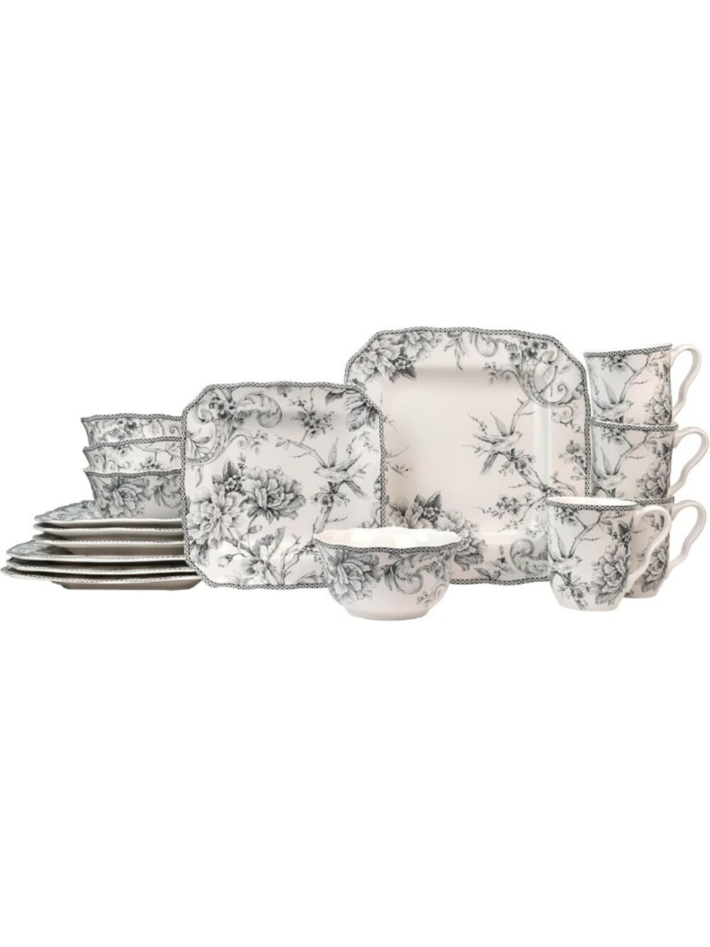 Floral Porcelain Dinnerware Set for 4 | 16-Piece Microwave & Dishwasher Safe